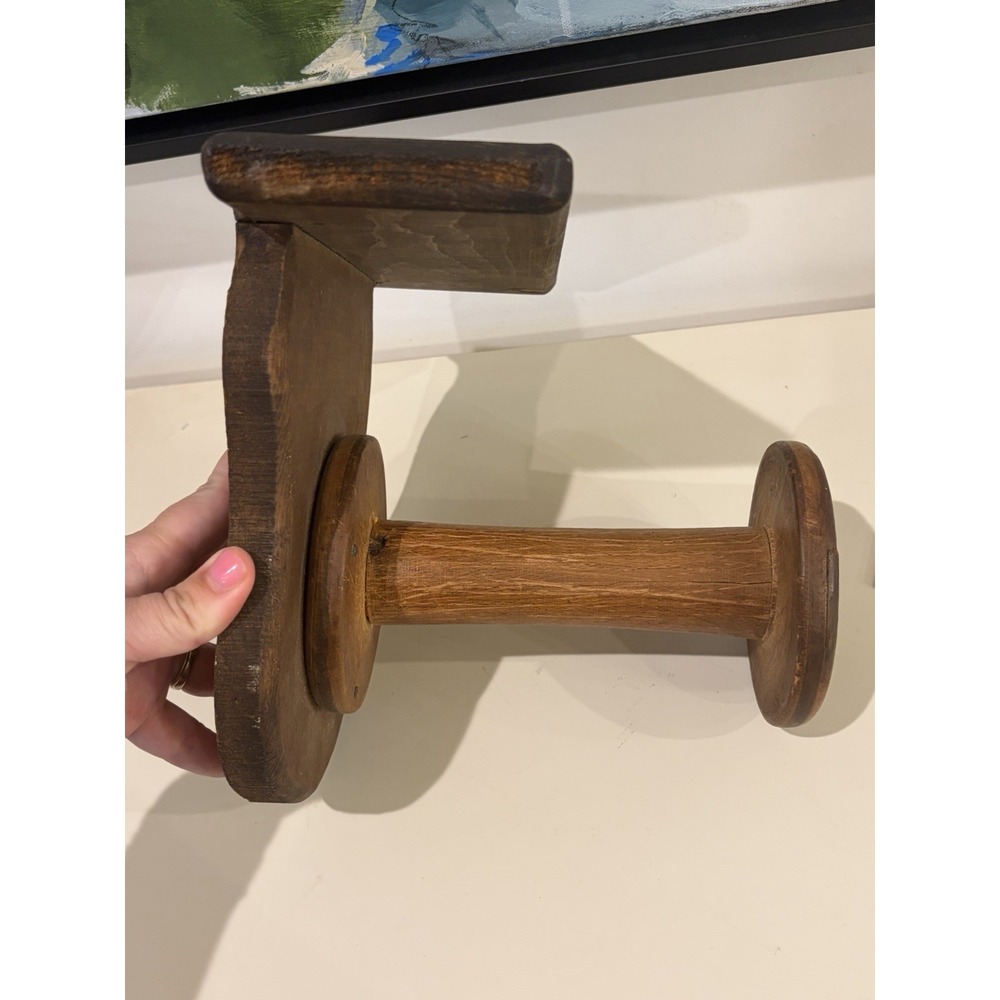 Vintage Primitive Wooden Spool Holder Wall Mount Rustic Farmhouse Twine String